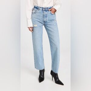 Anine Bing Light Wash Distressed Straight-Leg Jeans